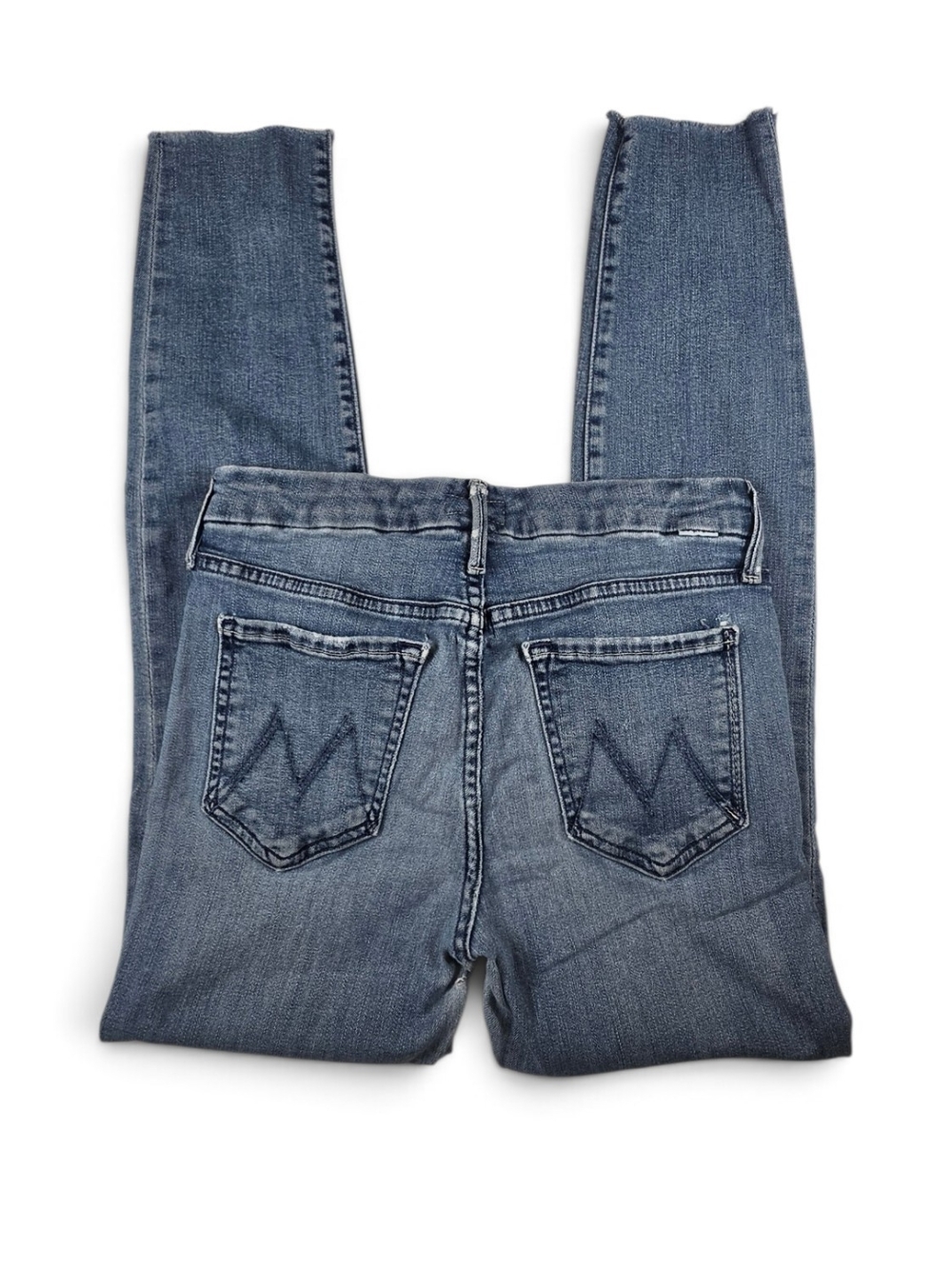 MOTHER Women’s Blue Skinny Jeans Cropped Raw Hem Distressed Size 26 - Picture 2 of 8